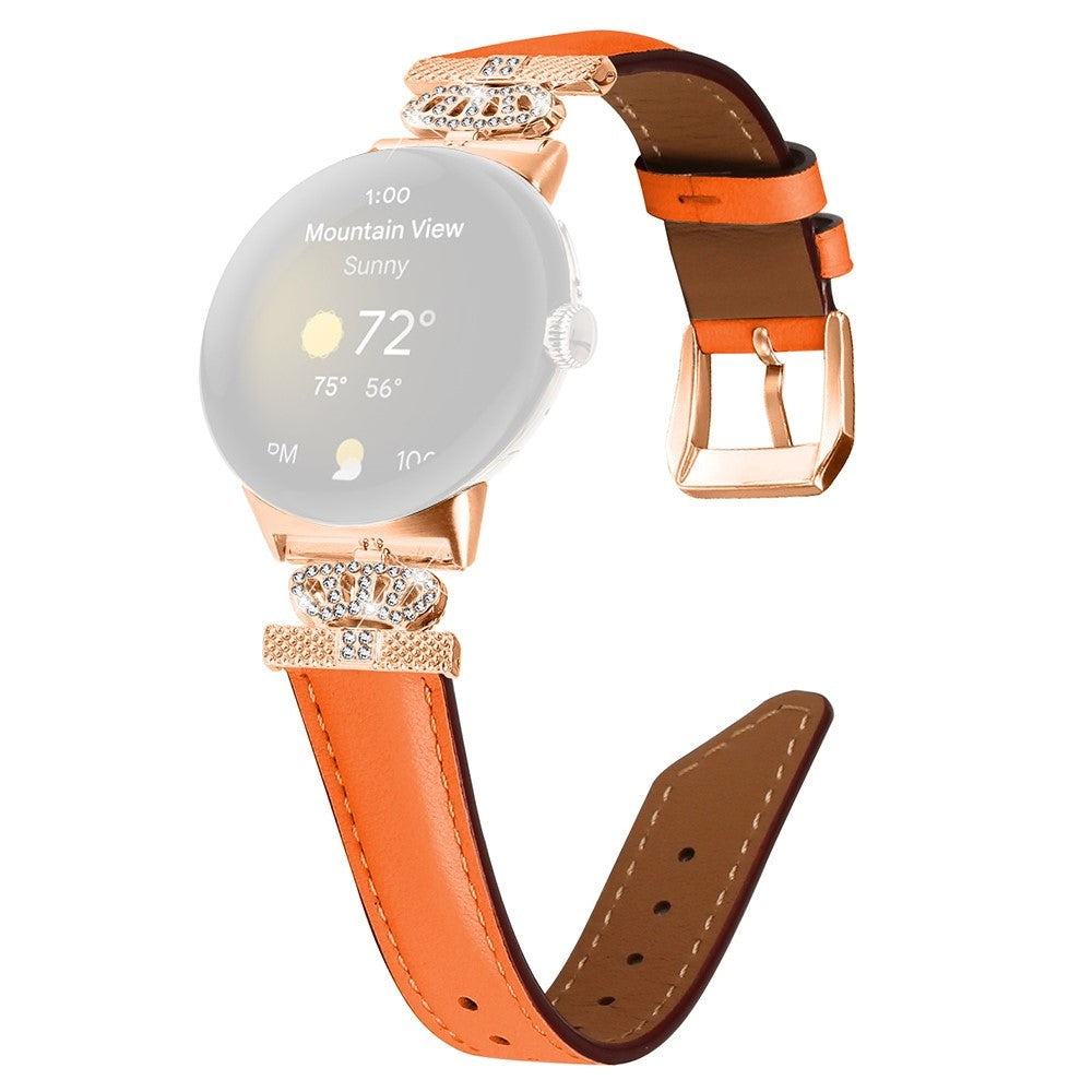 Google Pixel Watch 1 / 2 / 3 (41mm) Kunstskinn Rem med Rose Gold Rhinstenen Spenne - Oransje