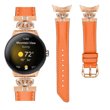Google Pixel Watch 1 / 2 / 3 (41mm) Kunstskinn Rem med Rose Gold Rhinstenen Spenne - Oransje