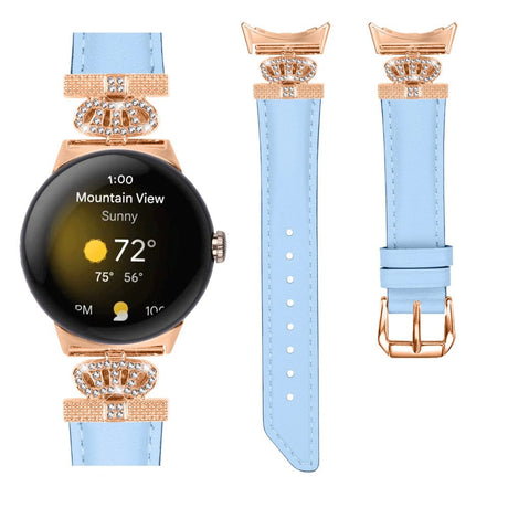 Google Pixel Watch 1 / 2 / 3 (41mm) Kunstskinn Rem med Rose Gold Rhinstenen Spenne - Blå
