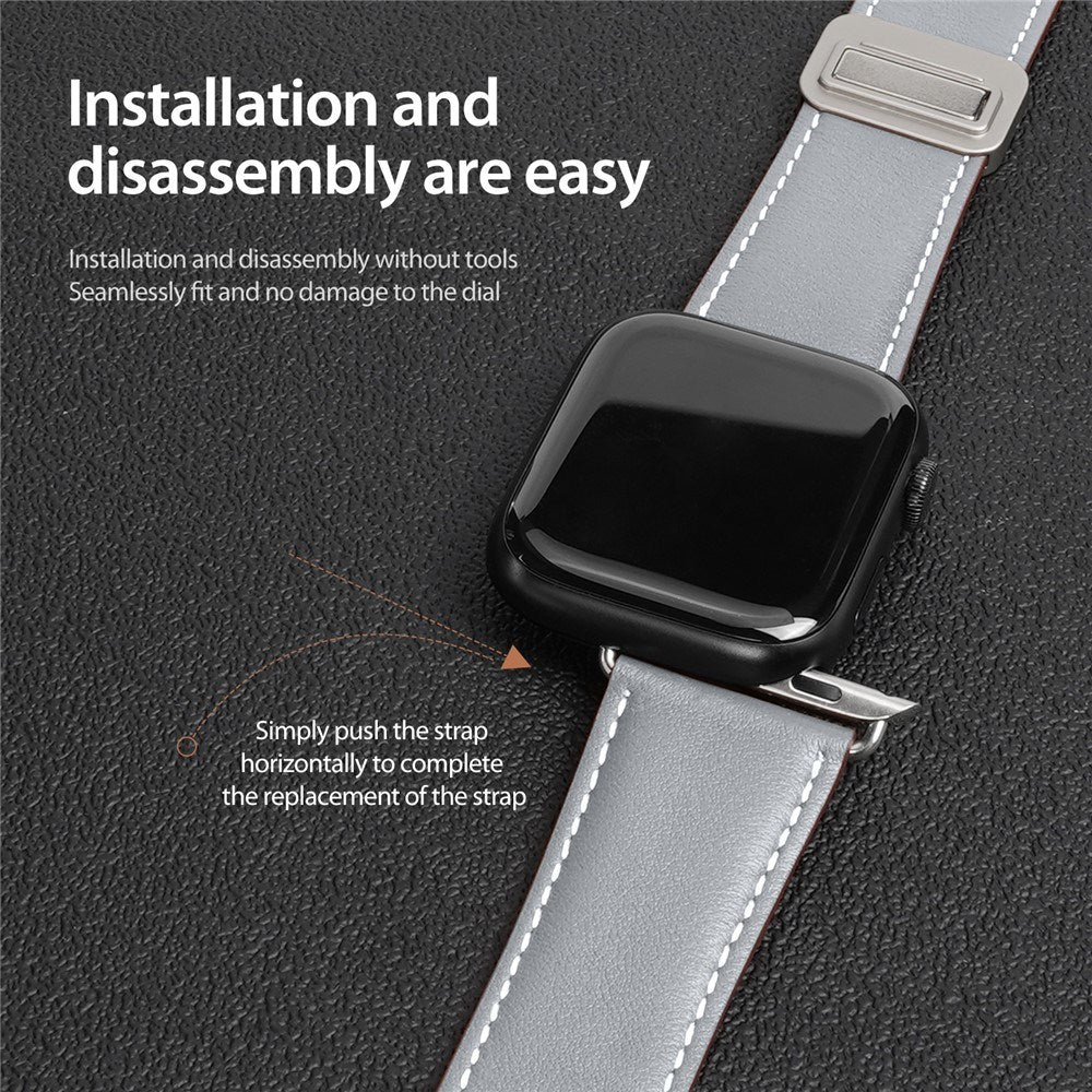 Apple Watch (38/40/SE/41/42 mm) DUX DUCIS Klokkerem i Kunstskinn – Grå