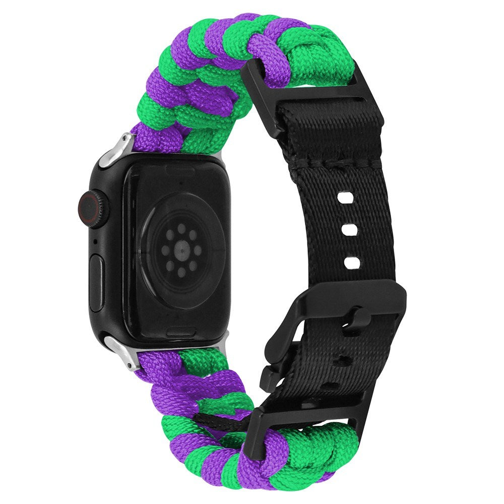 Apple Watch (42/44/SE/45/46/49mm) EIDERWOOD Flettet Nylon Reim - Lilla / Grønn