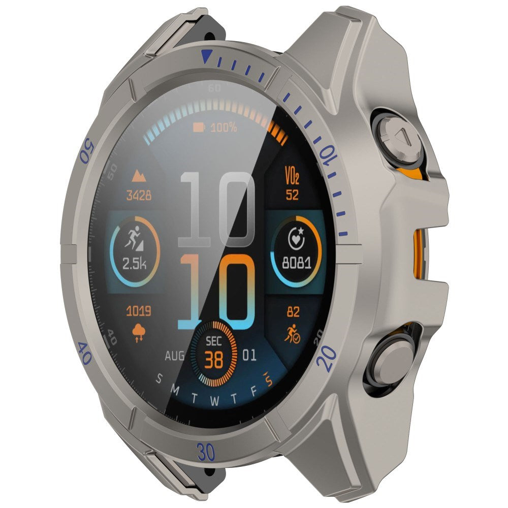 Garmin Tactix 8 AMOLED (47mm) Hardt Plast Deksel m. Beskyttelsesglass - Titanium / Blå