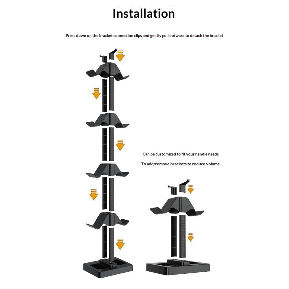 Universell Holder for 8 Spillkonsoller med 3 USB-A - Svart