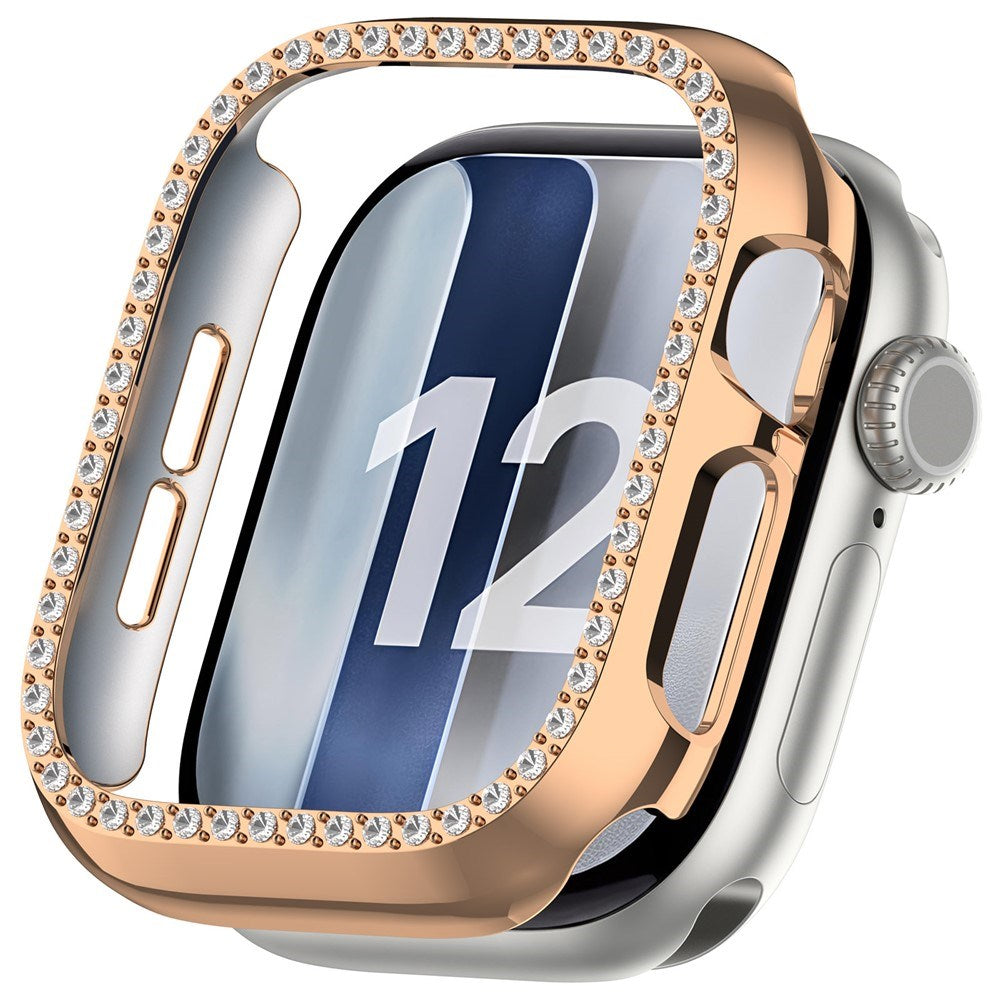 Apple Watch Series 12 (46mm) Hardt Plast Deksel - Rose Gold & Rhinsten