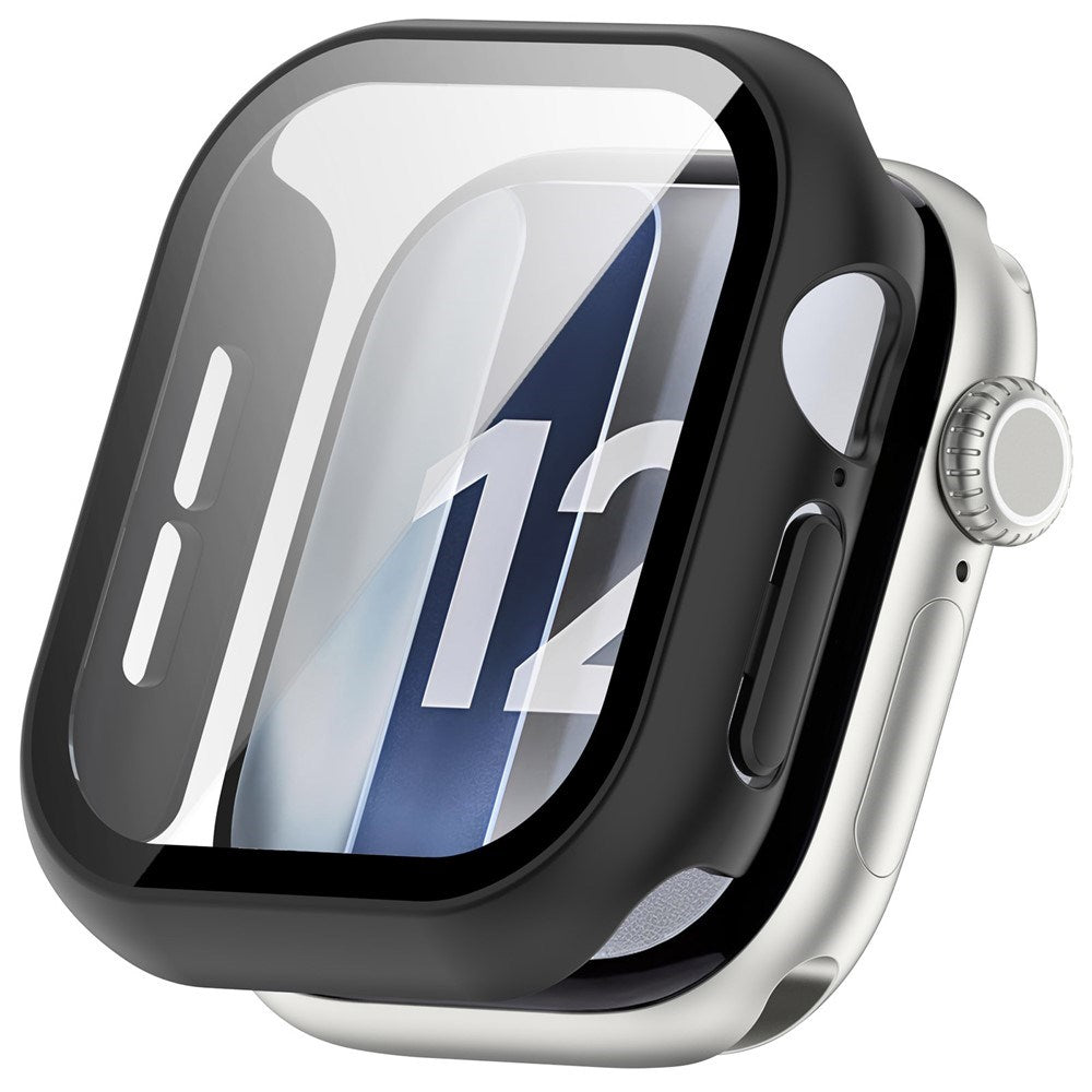 Apple Watch Series 12 (42mm) Hardt Plast Deksel med Innebygd Skjermbeskyttelsesglass - Svart