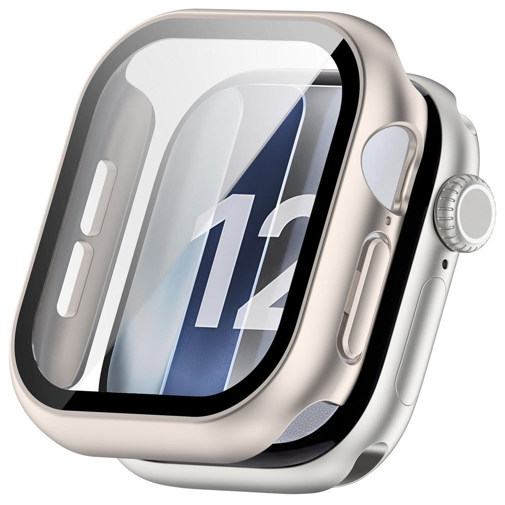 Apple Watch Series 12 (42mm) Hardt Plast Deksel med Innebygd Skjermbeskyttelsesglass - Rose Gold