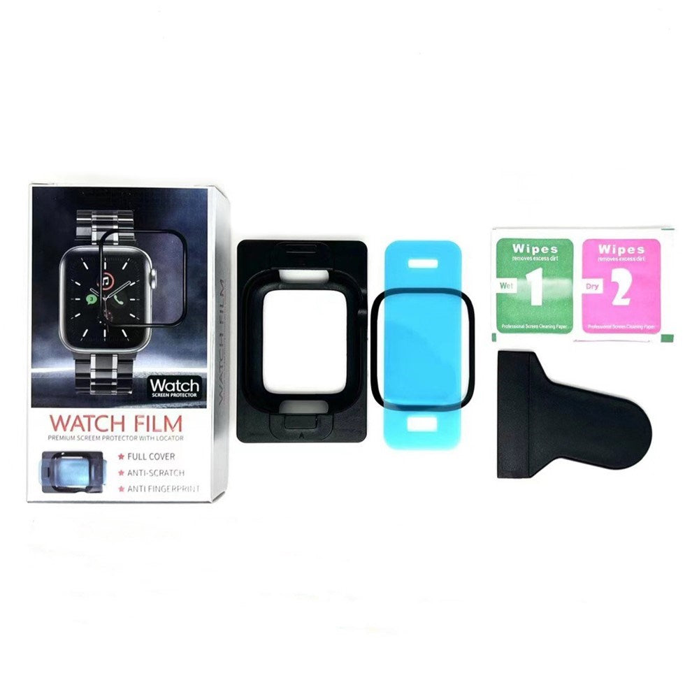 Apple Watch SE / 6 / 5 / 4 (44mm) Full Fit Beskyttelsesfilm m. Installasjonsverktøy - Gjennomsiktig / Svart