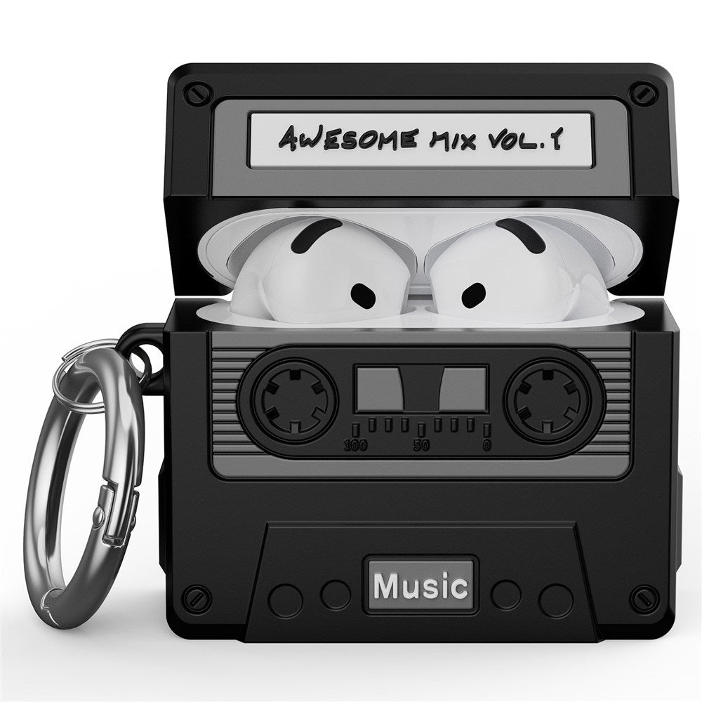 Apple AirPods (4. Gen.) Silikon Deksel m. Kassettbånd Design - Svart