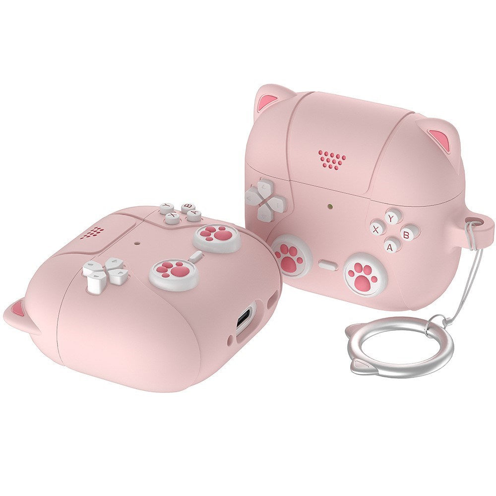 Apple AirPods Pro (3. Gen.) Silikon Katt Deksel m. Gamer Design - Rosa