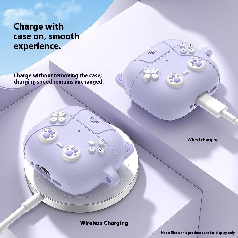 Apple AirPods Pro (3. Gen.) Silikon Katt Deksel m. Gamer Design - Rosa