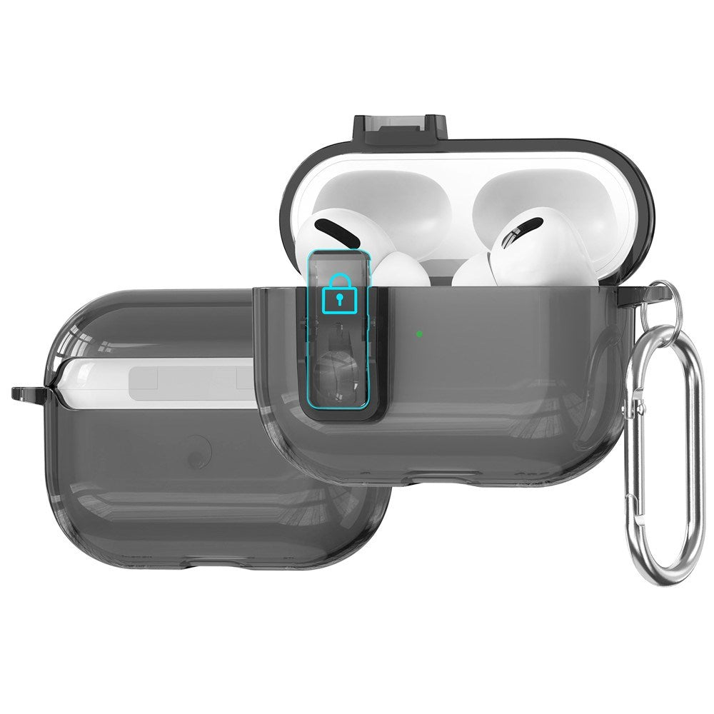 Apple AirPods Pro (3. gen.) Hybrid Plast Deksel m. Karabinkrok - Gjennomsiktig / Svart