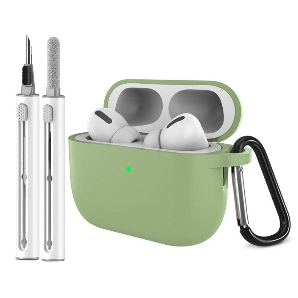 Apple AirPods Pro (3. gen.) Silikon Deksel m. Karabinkrok & Rengjøringspenn - Matcha Green