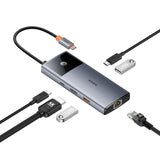 Baseus USB-C 6-i-1 Multiportadapter med 2 x USB-C 2 x USB-A 1 x HDMI 1 x RJ45 - Grå