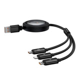 Baseus Free2Draw 3-i-1 Uttrekkbart Multikabel - USB-A til USB-C / Lightning / Micro USB - 1.1m - Svart