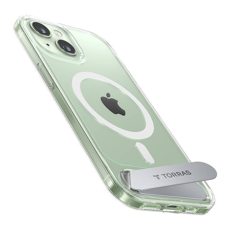 TORRAS iPhone 15 Pstand Hybrid Deksel m. Ståfunksjon - MagSafe Kompatibel - Gjennomsiktig