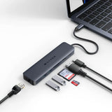 Hyper HyperDrive Ecosmart 7-i-1 USB-C-Hub med USB-A / USB-C / HDMI / Ethernet / SD- & MicroSD-Kort – Grå