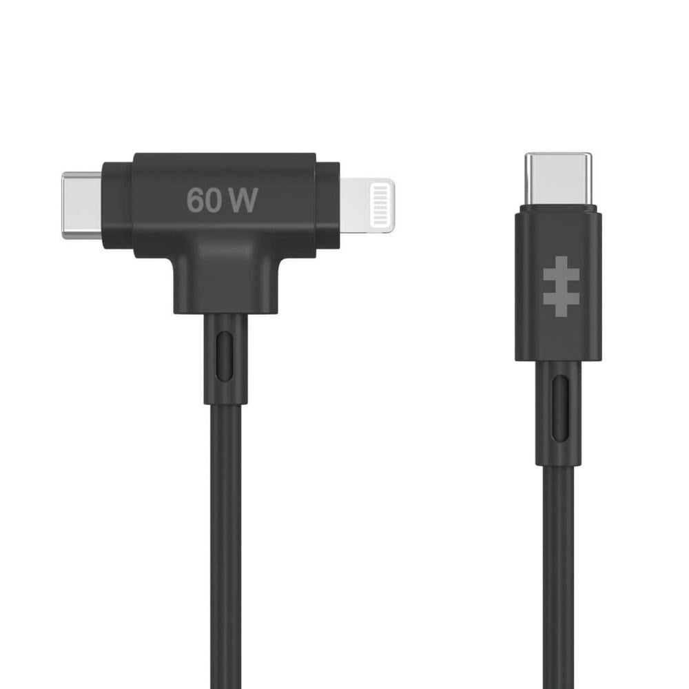 Hyper HyperJuice 60W 2-i-1 Hybrid Silikon USB-C til USB-C & Lightning Kabel - 1.5m - Svart