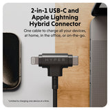 Hyper HyperJuice 60W 2-i-1 Hybrid Silikon USB-C til USB-C & Lightning Kabel - 1.5m - Svart