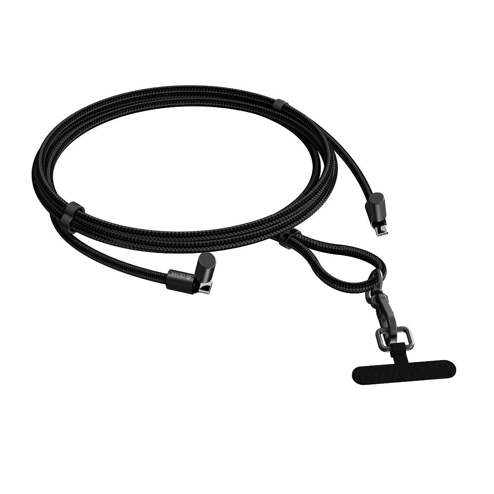 Devia 2-i-1 Regulerbar Mobilstropp & USB-C til USB-C Kabel - Svart