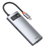Baseus 6-i-1 USB-C Multiportadapter med 3 x USB-A 1 x USB-C 1 x HDMI 1 x RJ45 - Grå