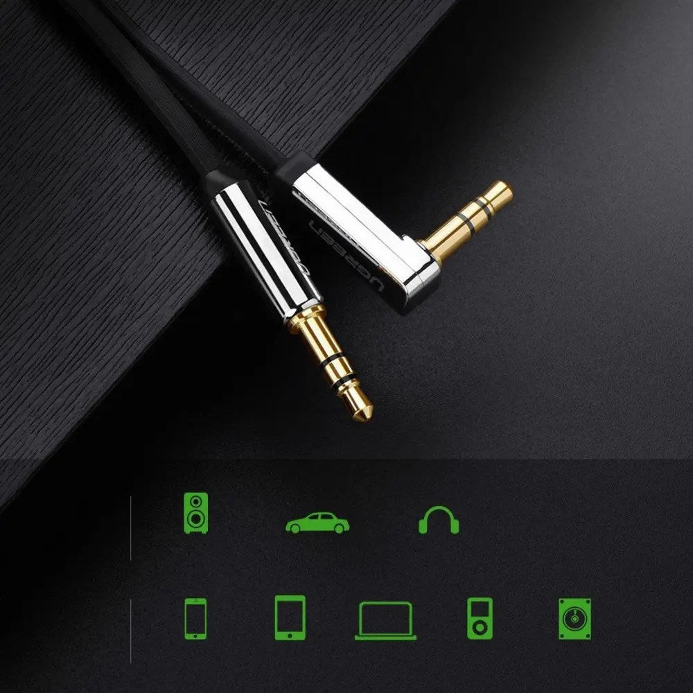 UGREEN Vinklet 3.5mm Minijack Lydkabel - 1m - Svart / Sølv