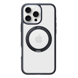 TORRAS iPhone 16 Pro Hybrid Plast Deksel m. Roterbar Kickstand Ring - MagSafe Kompatibel - Gjennomsiktig / Svart