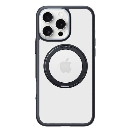TORRAS iPhone 16 Pro Hybrid Plast Deksel m. Roterbar Kickstand Ring - MagSafe Kompatibel - Gjennomsiktig / Svart