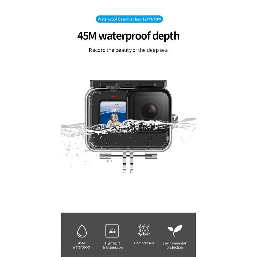 TELESIN Vanntett Etui til GoPro Hero 9 / 10 / 11 / 12 / 13 - Gjennomsiktig / Svart
