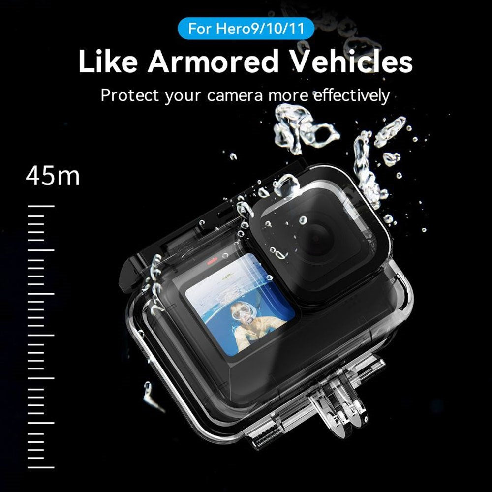 TELESIN Vanntett Etui til GoPro Hero 9 / 10 / 11 / 12 / 13 - inkl. 3 x Fargede Linser - Gjennomsiktig / Svart