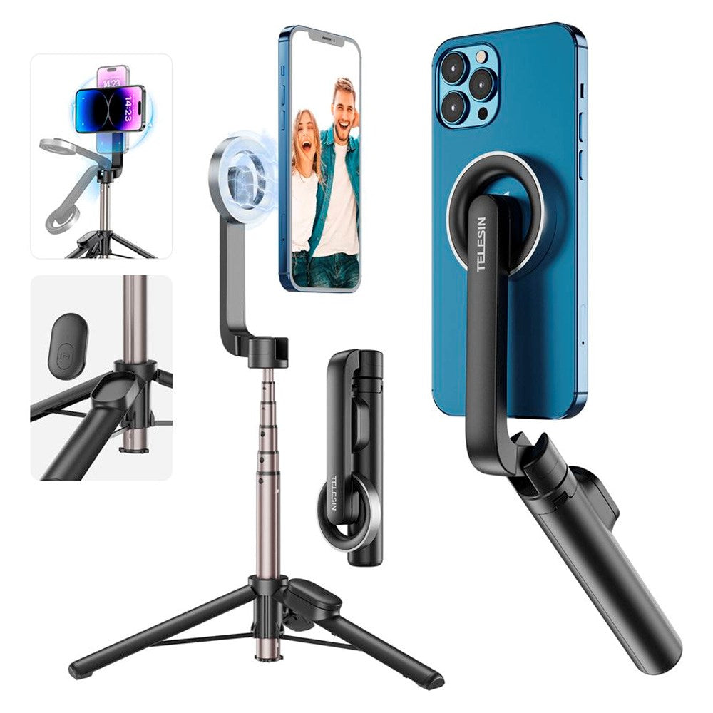 TELESIN Mini Magnetisk Selfie Stick for Mobil - MagSafe Kompatibel - Svart