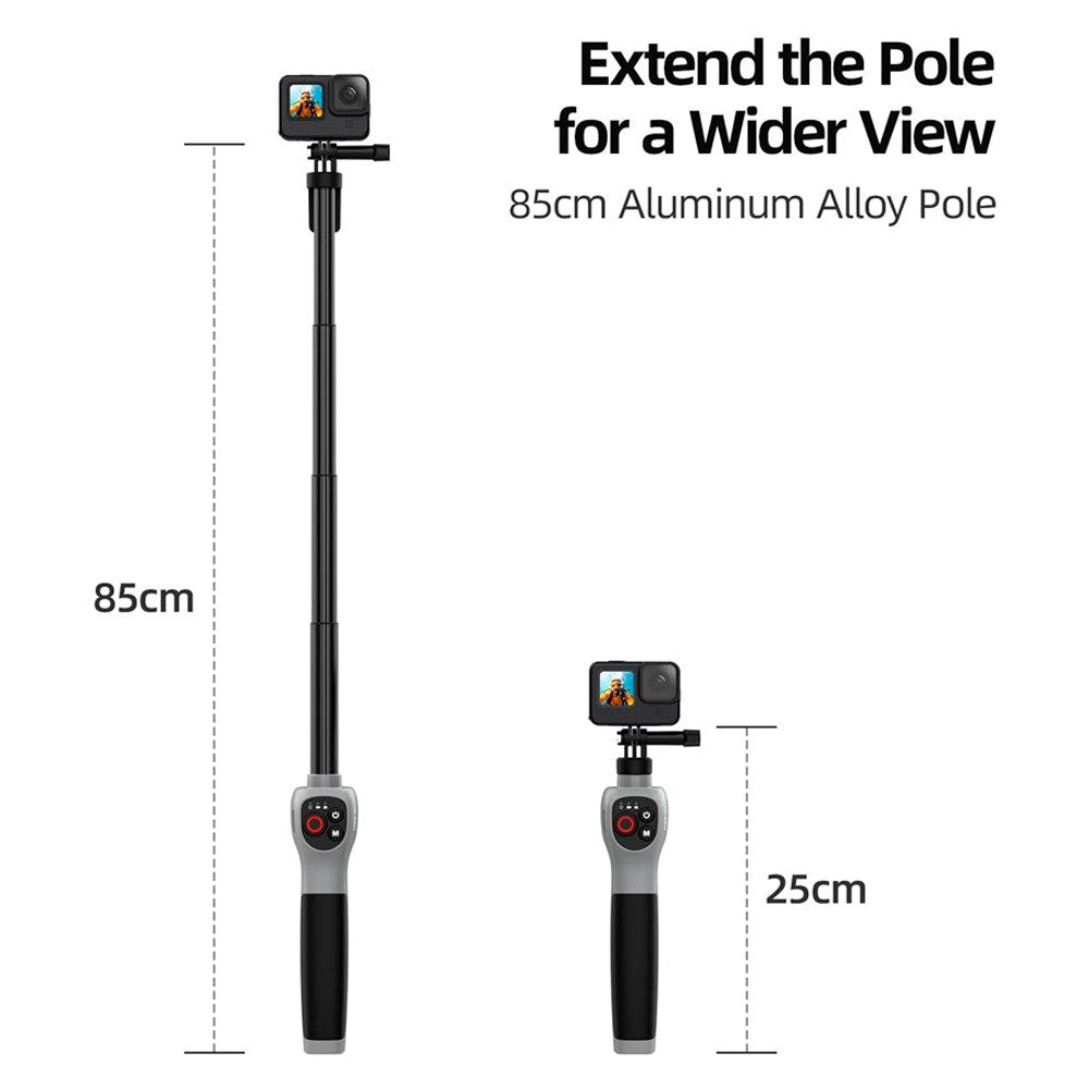 TELESIN Undervanns Selfie Stick m. Innebygd Fjernkontroll for GoPro Hero 8 / 9 / 10 / 11 / 12 / 13 - Grå / Svart