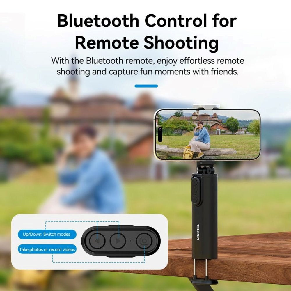 TELESIN Magnetisk Selfie Stick med Bluetooth Knapplukker - MagSafe Kompatibel - Svart