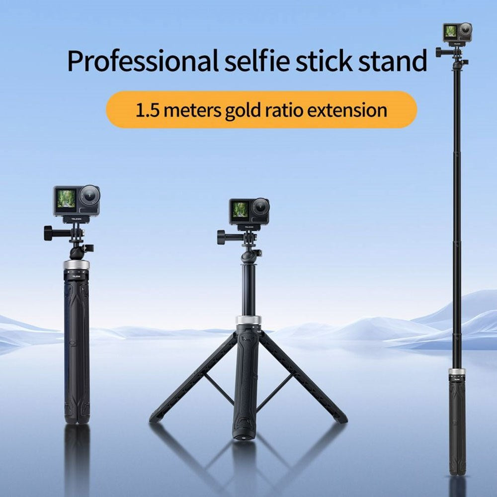 TELESIN 3-i-1 Selfiestang med Stativ for Actionkamera - Svart