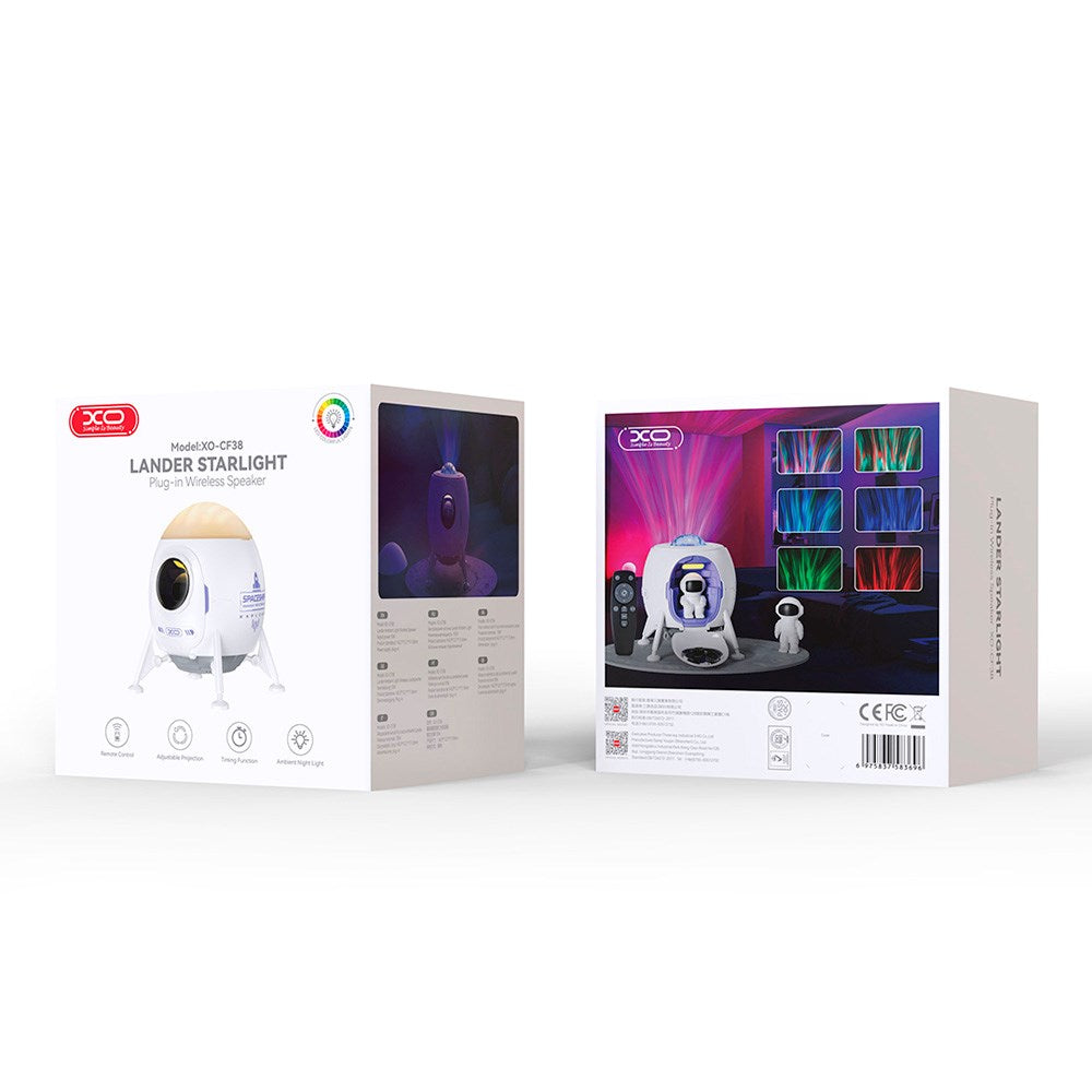 XO Romskip-Projektorlampe med Innebygd Bluetooth-Høyttaler - Hvit