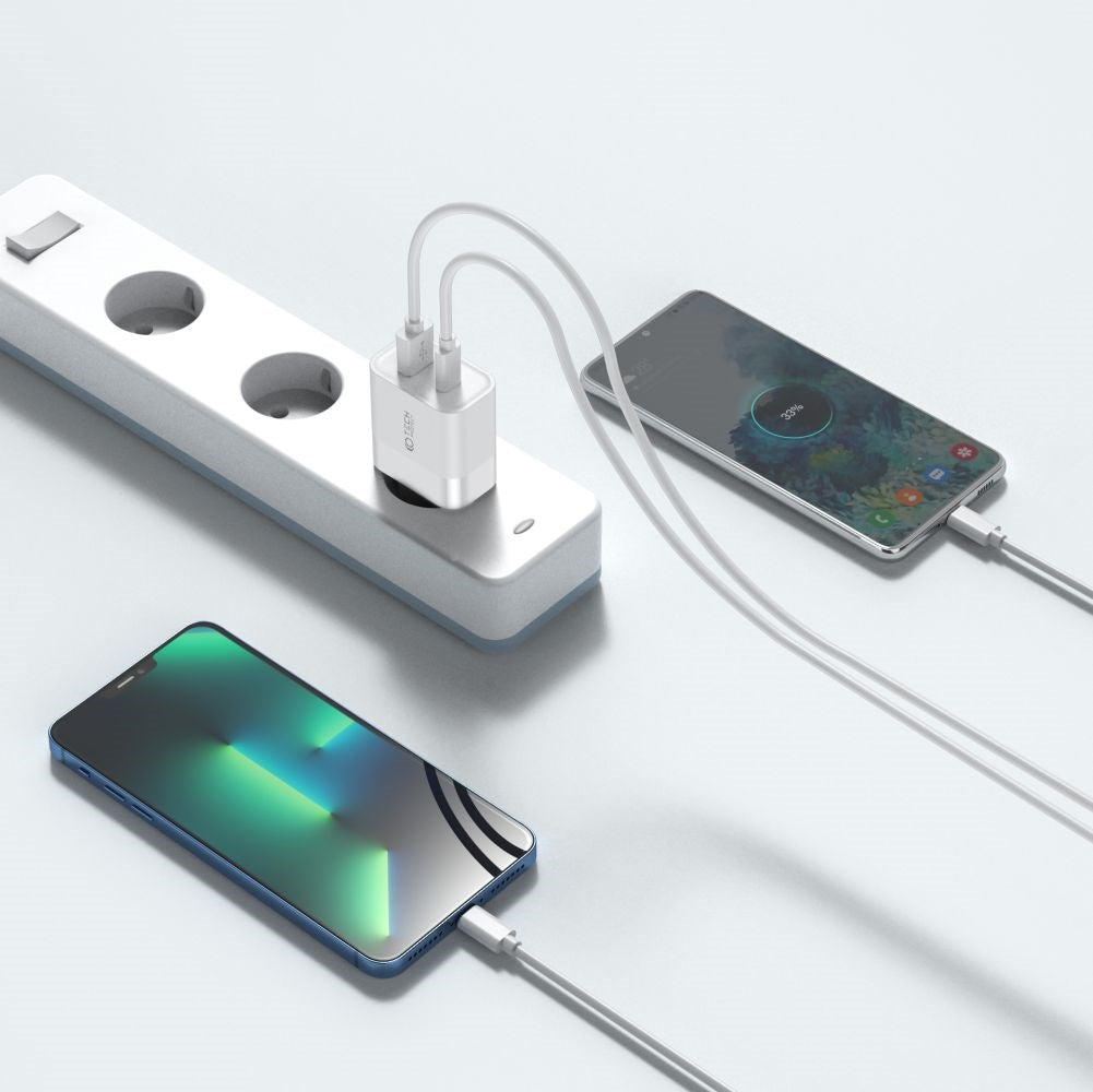 Tech-Protect 30W Veggladere m. 1 x USB-C & 1 x USB-A - Hvit