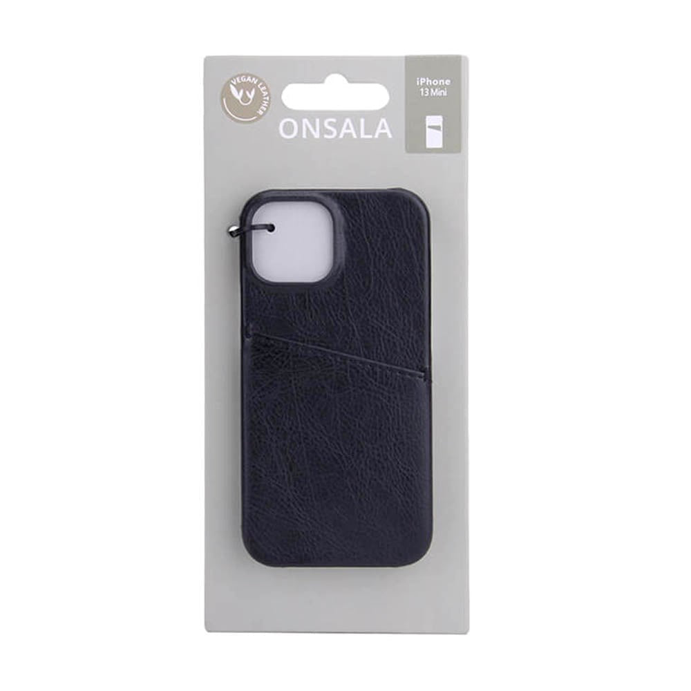 iPhone 13 Mini Onsala Collection Skinn Bakdeksel med Kortlomme - Svart