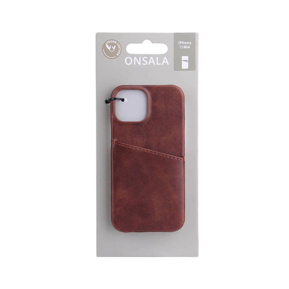 iPhone 13 Mini Onsala Collection Skinn Bakdeksel med Kortlomme - Brun