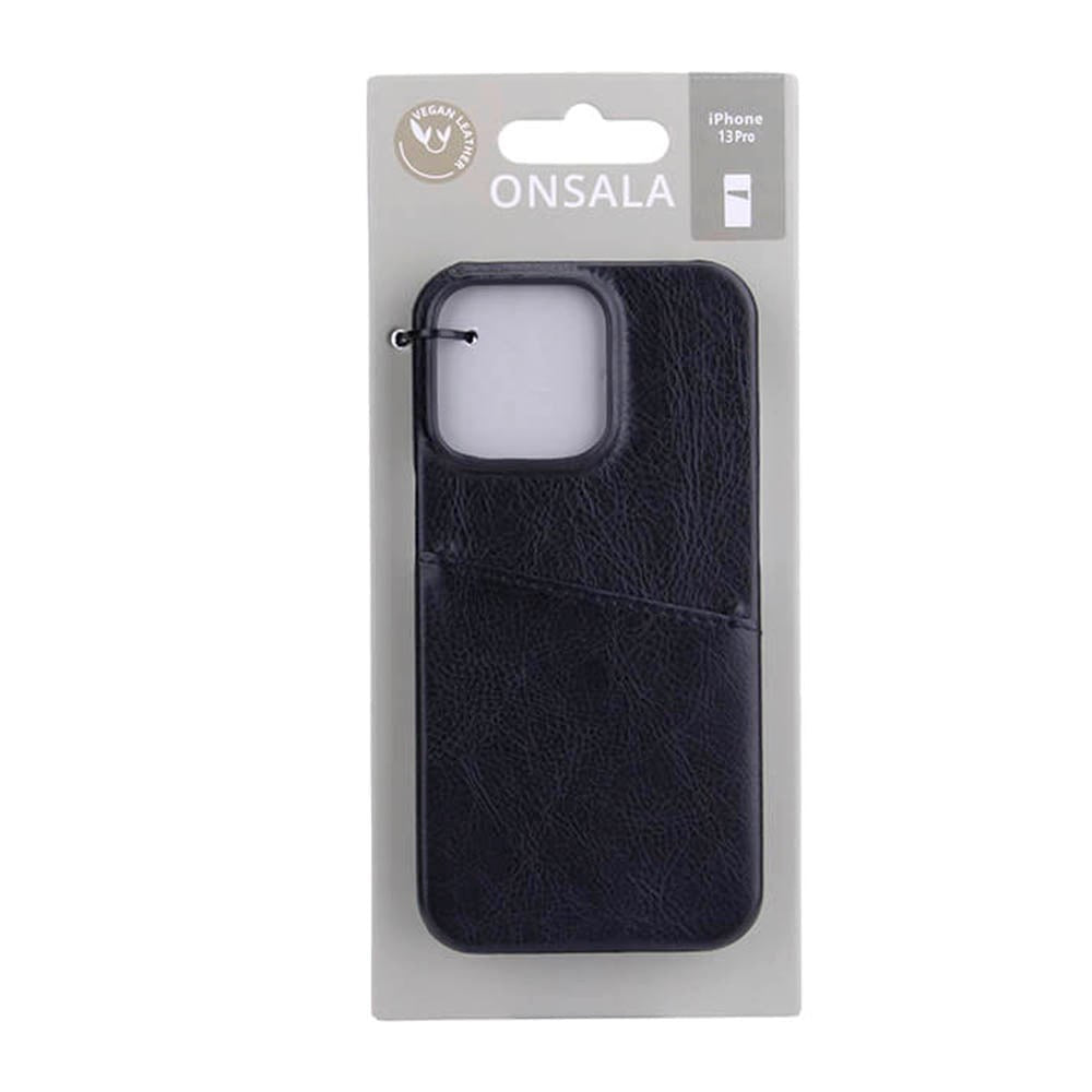 Onsala iPhone 13 Onsala Collection Skinn Bakdeksel med Kortlomme - Svart