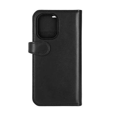iPhone 16 Buffalo 2-i-1 Magnet Flip-Deksel i Ekte Skinn med Lommebok - MagSafe Kompatibel - Svart