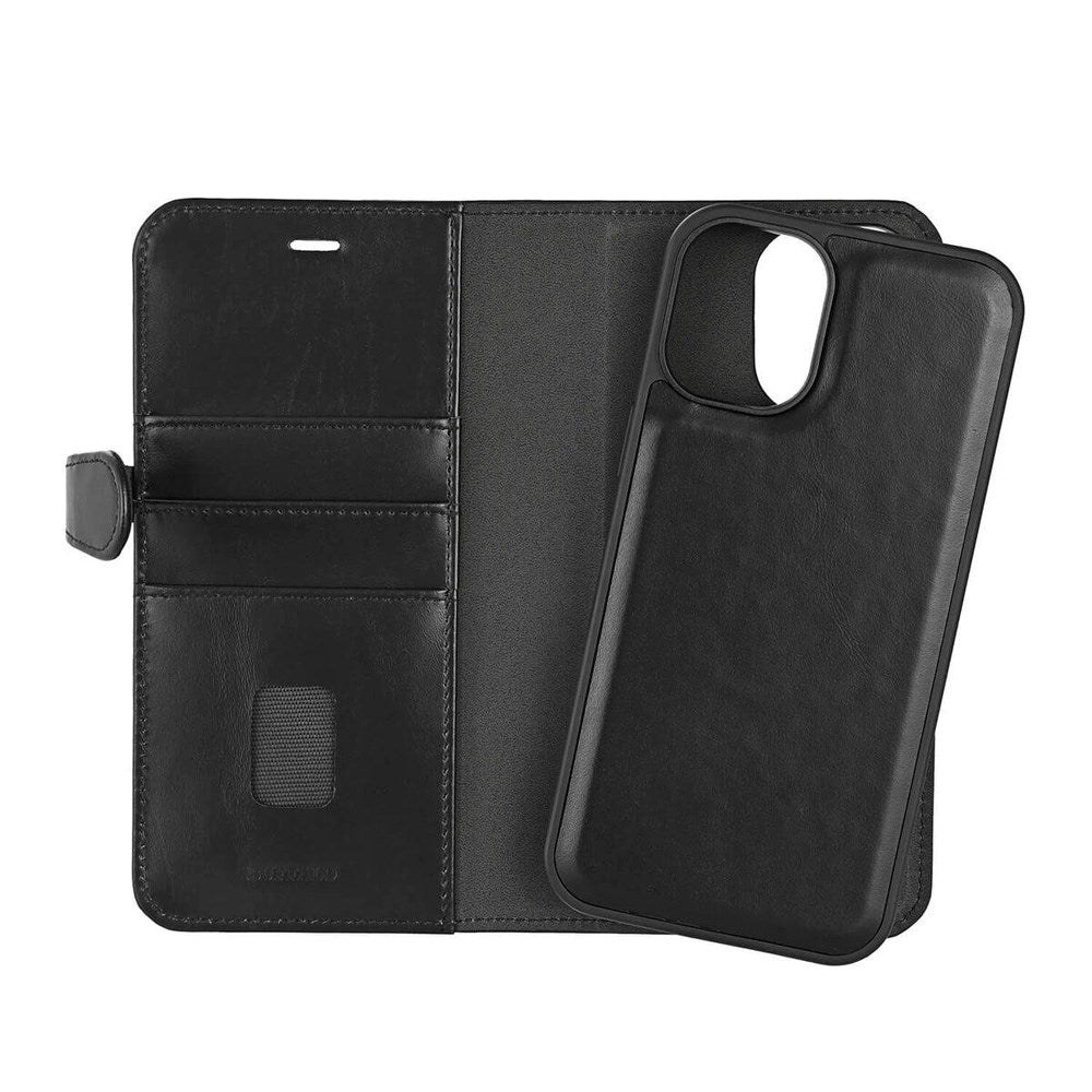 iPhone 16 Plus Buffalo 2-i-1 Magnet Flip-Deksel i Ekte Skinn med Lommebok - MagSafe Kompatibel - Svart