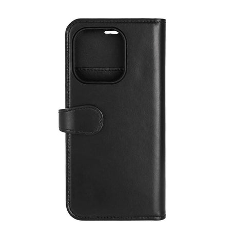 iPhone 16 Pro Buffalo 2-i-1 Magnet Flip-Deksel i Ekte Skinn med Lommebok - MagSafe Kompatibel - Svart