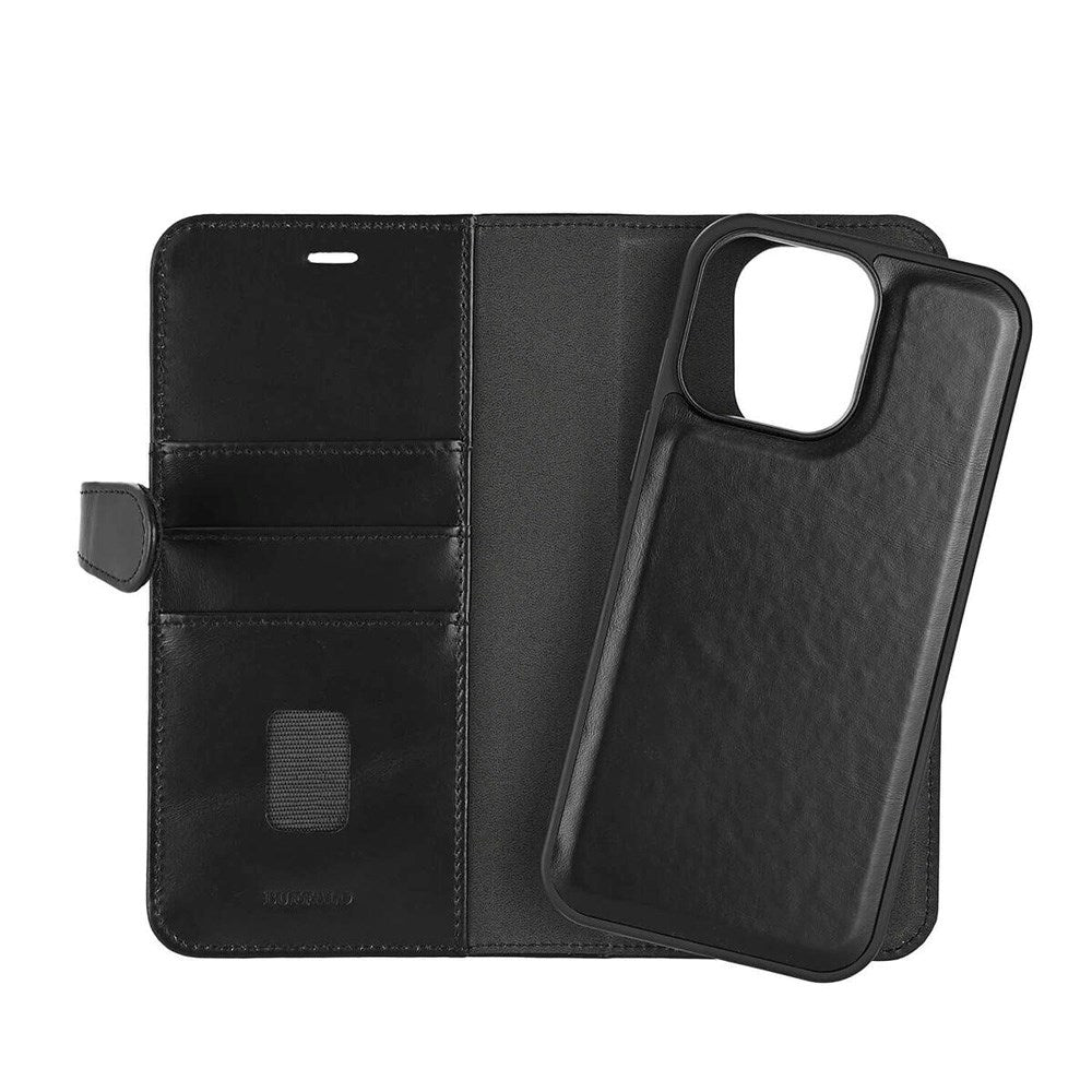 iPhone 16 Pro Max Buffalo 2-i-1 Magnet Flip-Deksel i Ekte Skinn med Lommebok - MagSafe Kompatibel - Svart