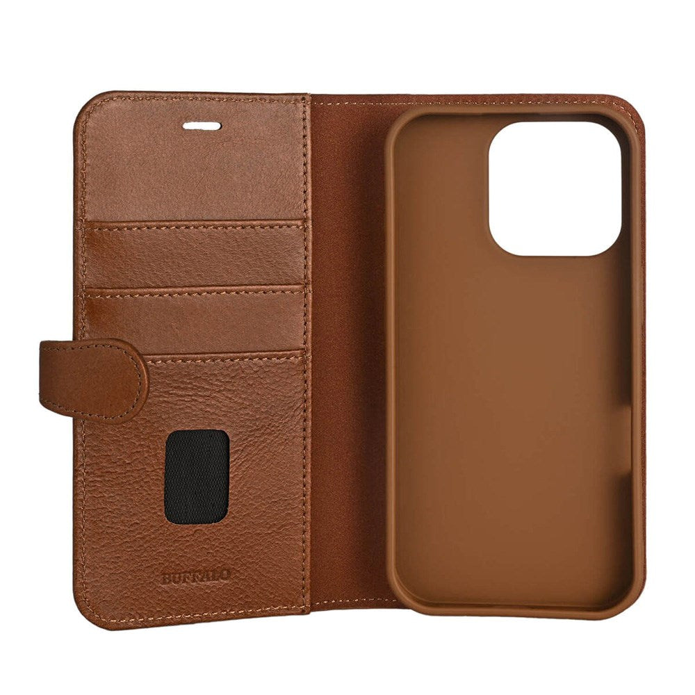 iPhone 16 Pro Buffalo 2-i-1 Magnet Flip-Deksel i Ekte Skinn med Lommebok - MagSafe Kompatibel - Brun