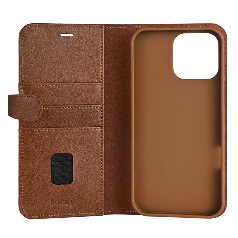 iPhone 16 Pro Max Buffalo 2-i-1 Magnet Flip-Deksel i Ekte Skinn med Lommebok - MagSafe Kompatibel - Brun