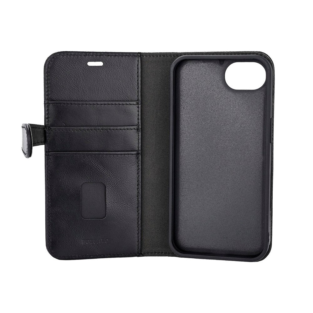 iPhone 17e / 16e Buffalo 2-i-1 Ekte Skinn Flip Deksel - Svart