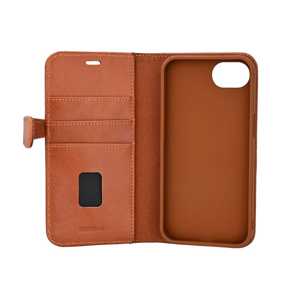 iPhone 17e / 16e Buffalo 2-i-1 Ekte Skinn Flip Deksel - Brun