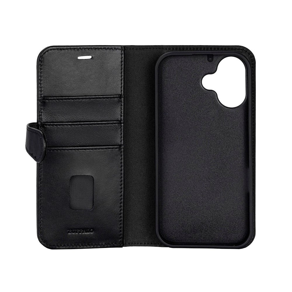 iPhone 17 Buffalo 2-i-1 Ekte Skinn Flip Deksel - Svart