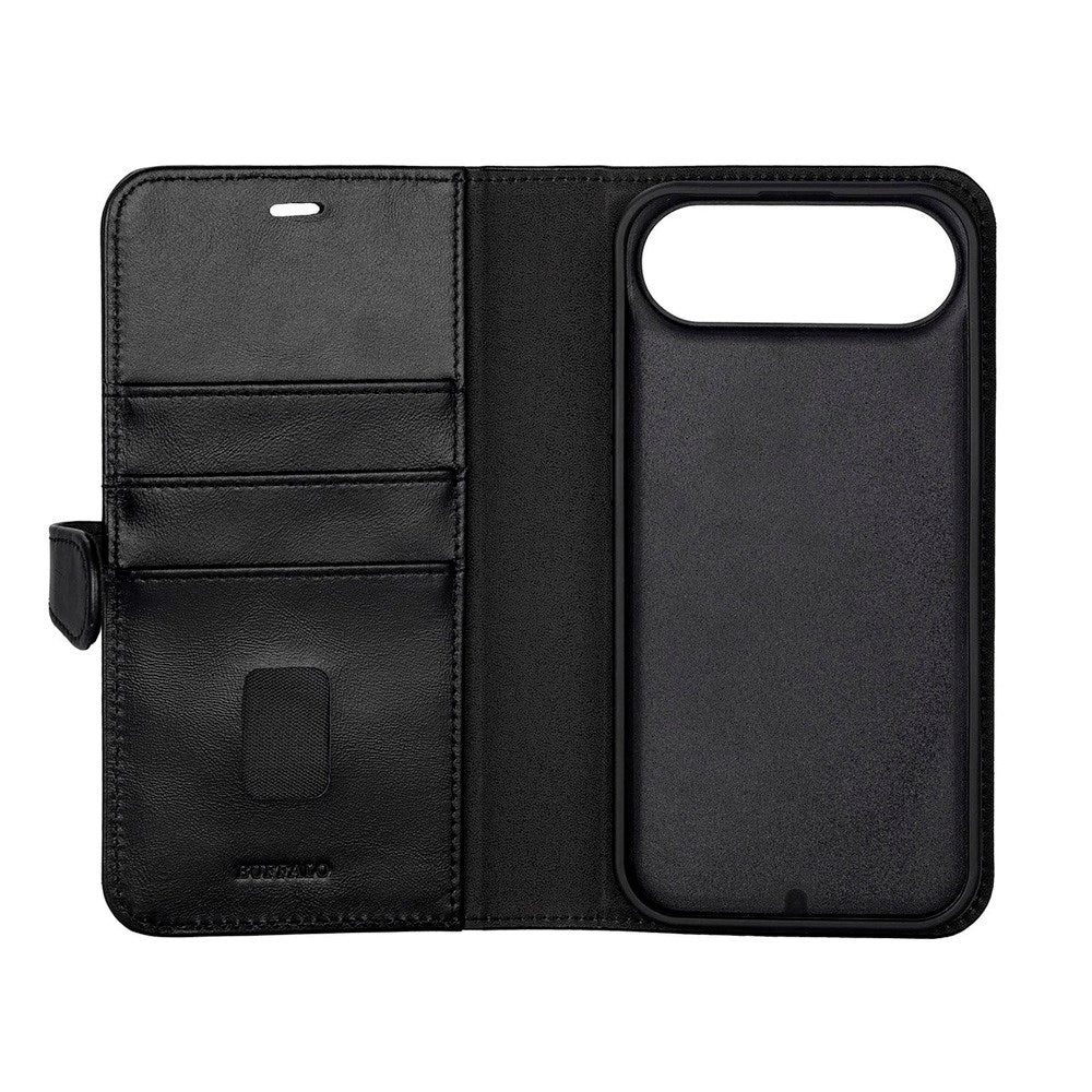 iPhone Air Buffalo 2-i-1 Ekte Skinn Flip Deksel - Svart