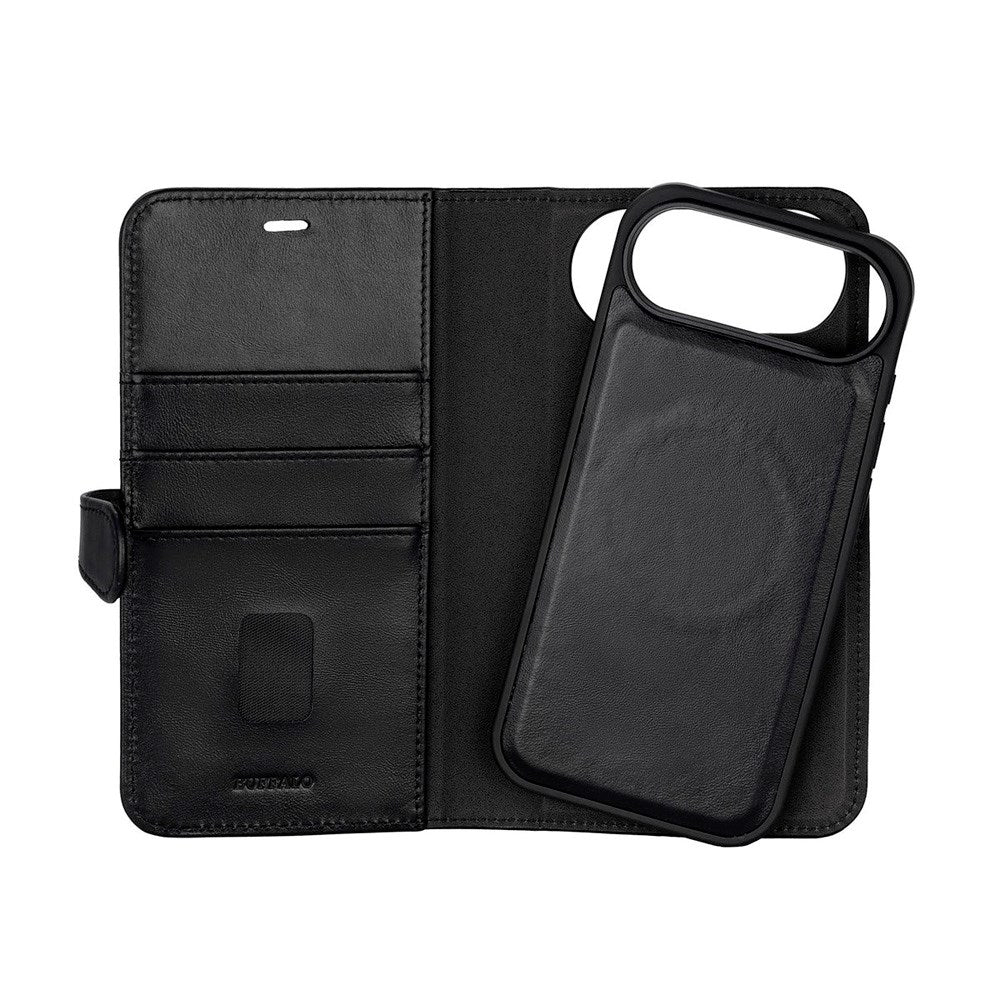 iPhone Air Buffalo 2-i-1 Ekte Skinn Flip Deksel - Svart