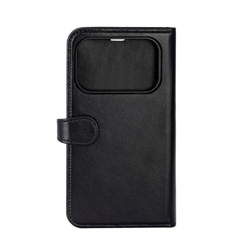 iPhone 17 Pro Max Buffalo 2-i-1 Ekte Skinn Flip Deksel - Svart